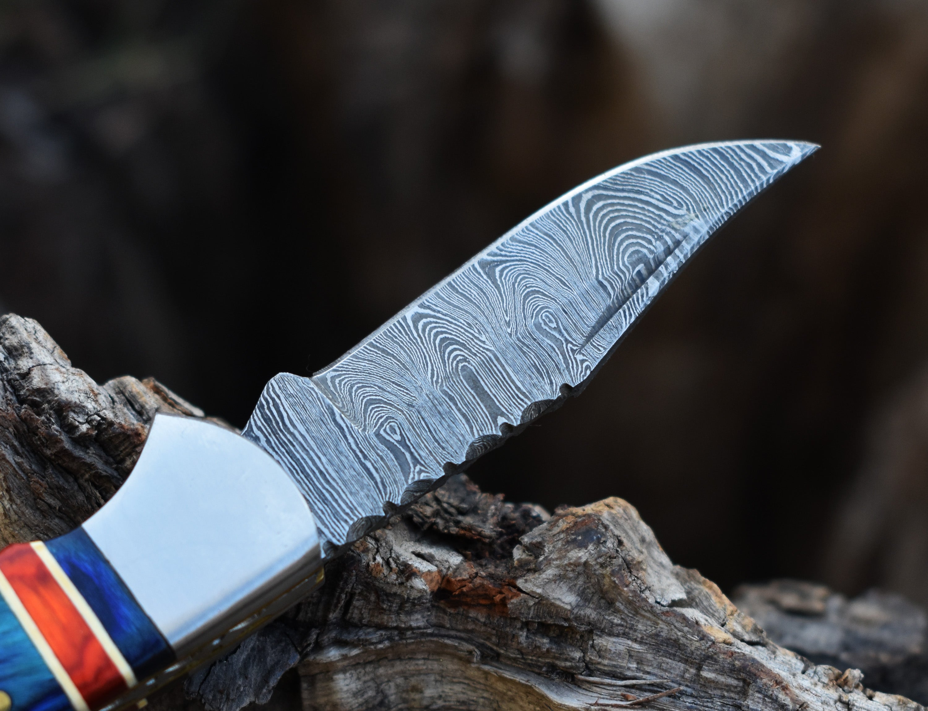 6.5" Handmade Damascus Steel Folding Knife Blue & Grey Handle Back Lock Pocket Knife With Leather Pouch Personalized Gift for Men.