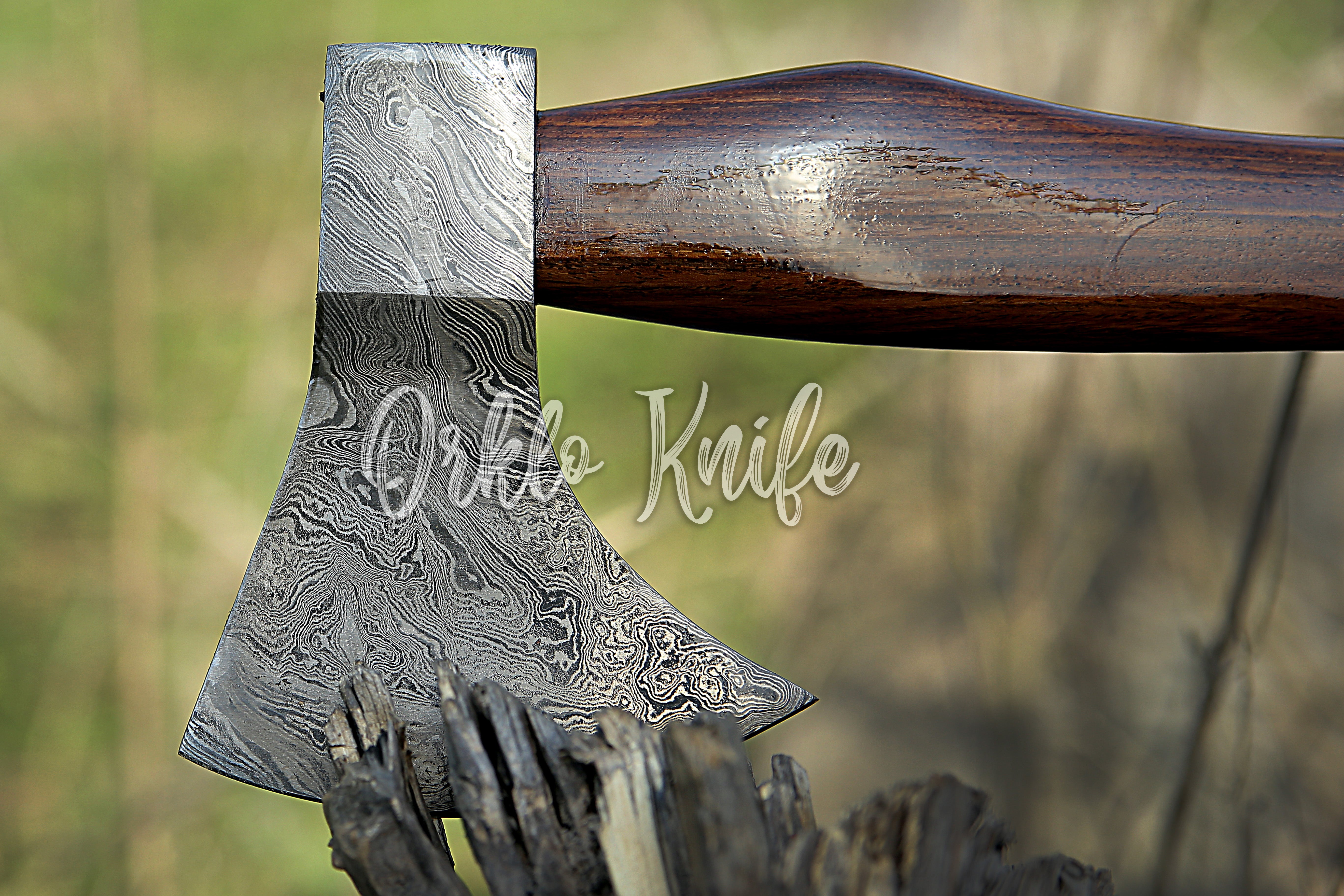 Damascus steel axe with pouch - Orkloknife