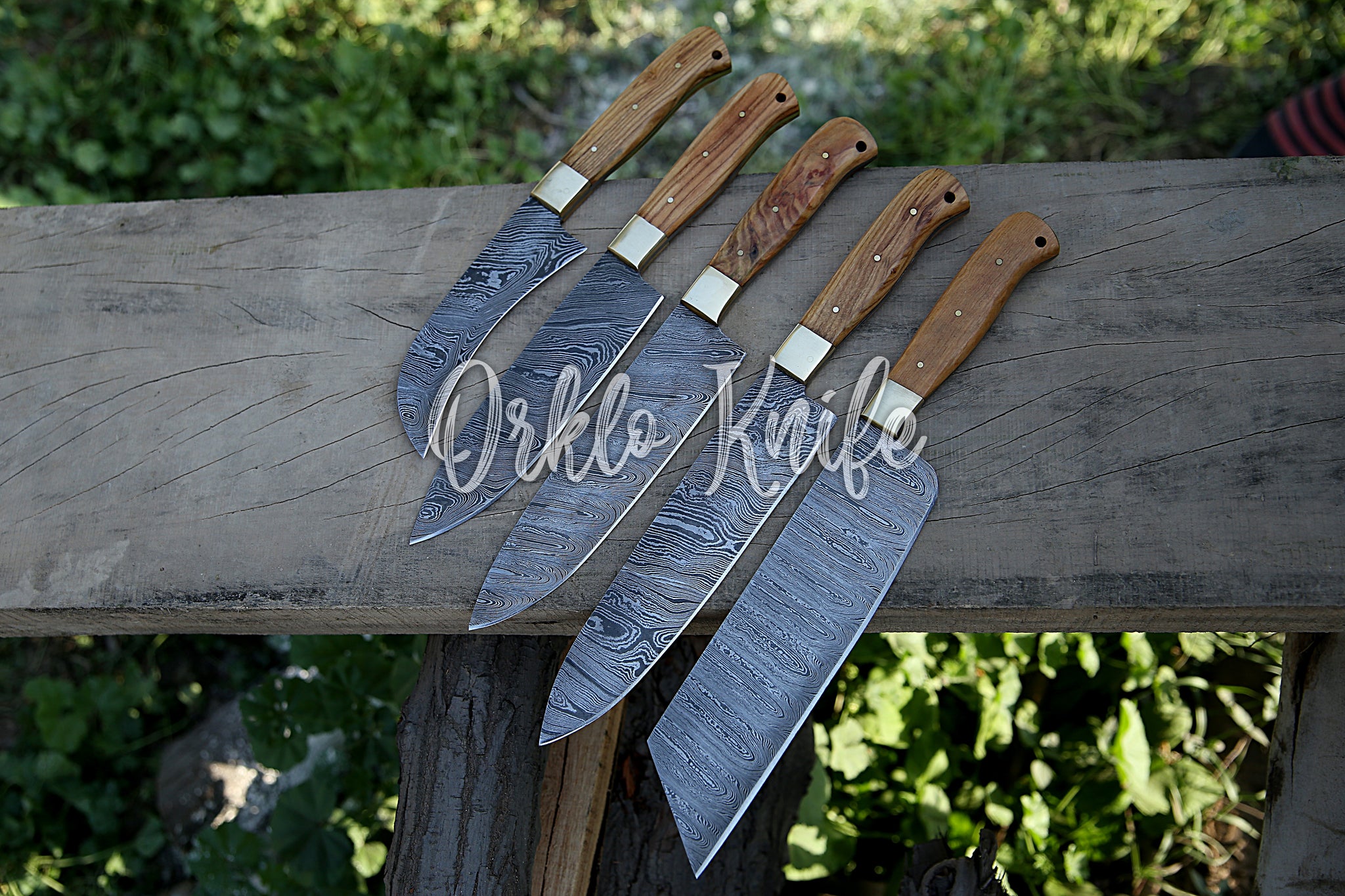 Wood grain and ivory Damascus Chef Knife Kit