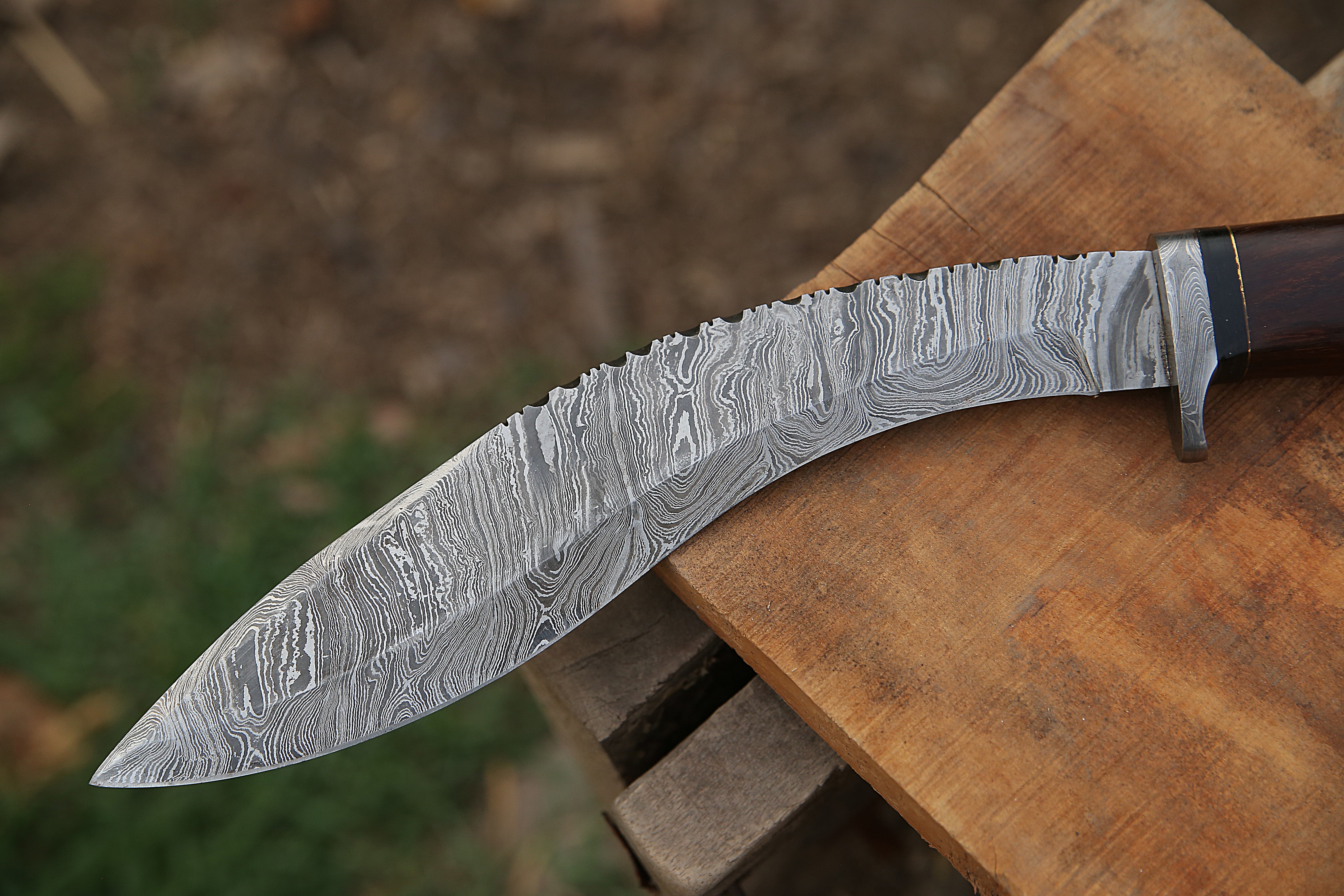 13" Custom Handmade Damascus Steel Kukri Knife Rosewood Stag Horn Handle With Mosaic Pin Hunting Knife