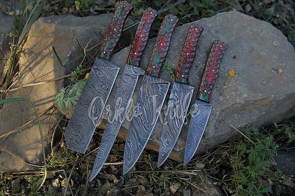 Custom Handmade Chef Knife Set Kitchen Knife Set 1095 Carbon Steel Knife Set  Gift for Her, Anniversary Gift Birthday Gift 