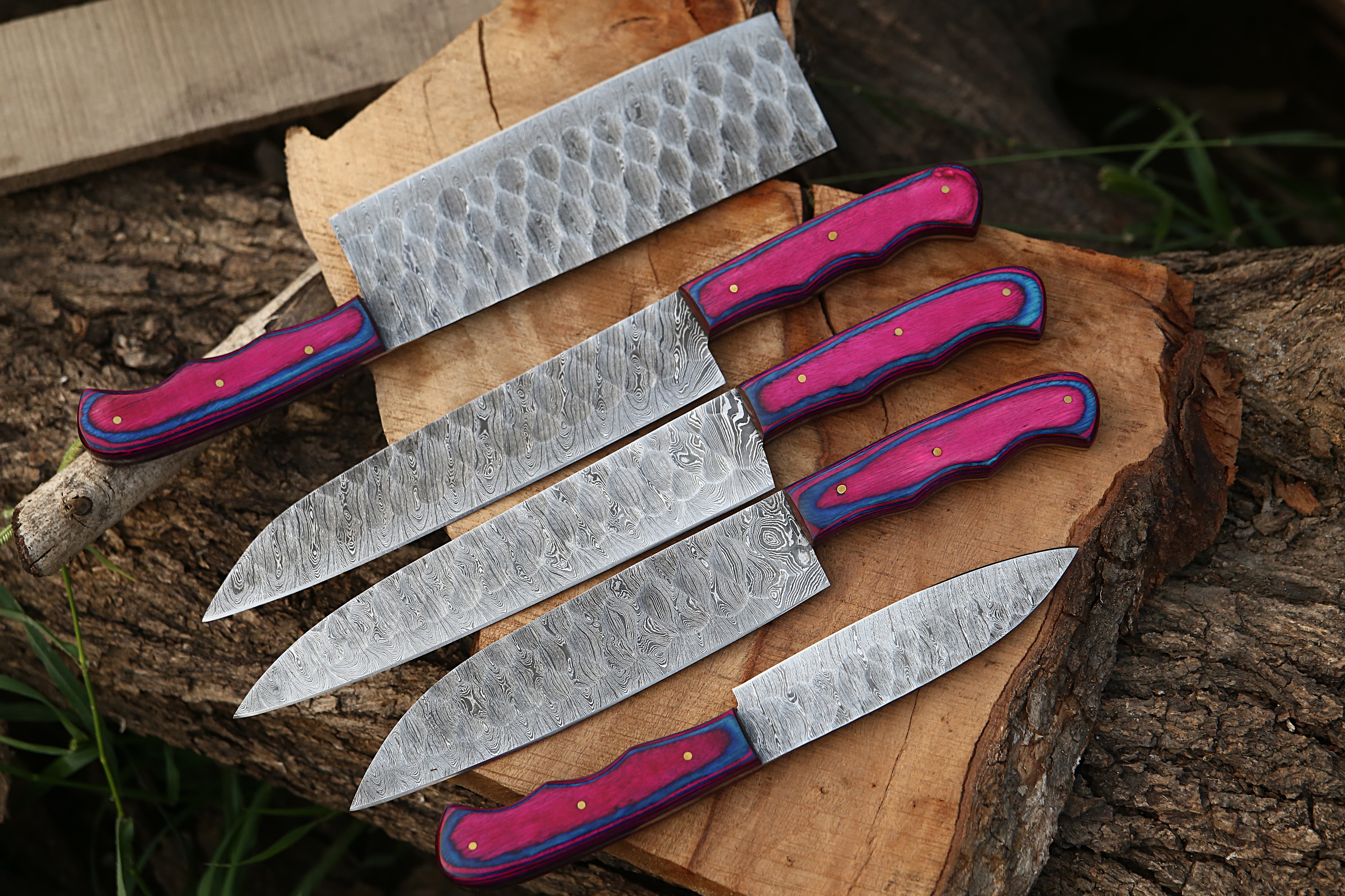 Handmade Damascus Chef Knife Set of 5 BBQ Knife Kitchen Knives