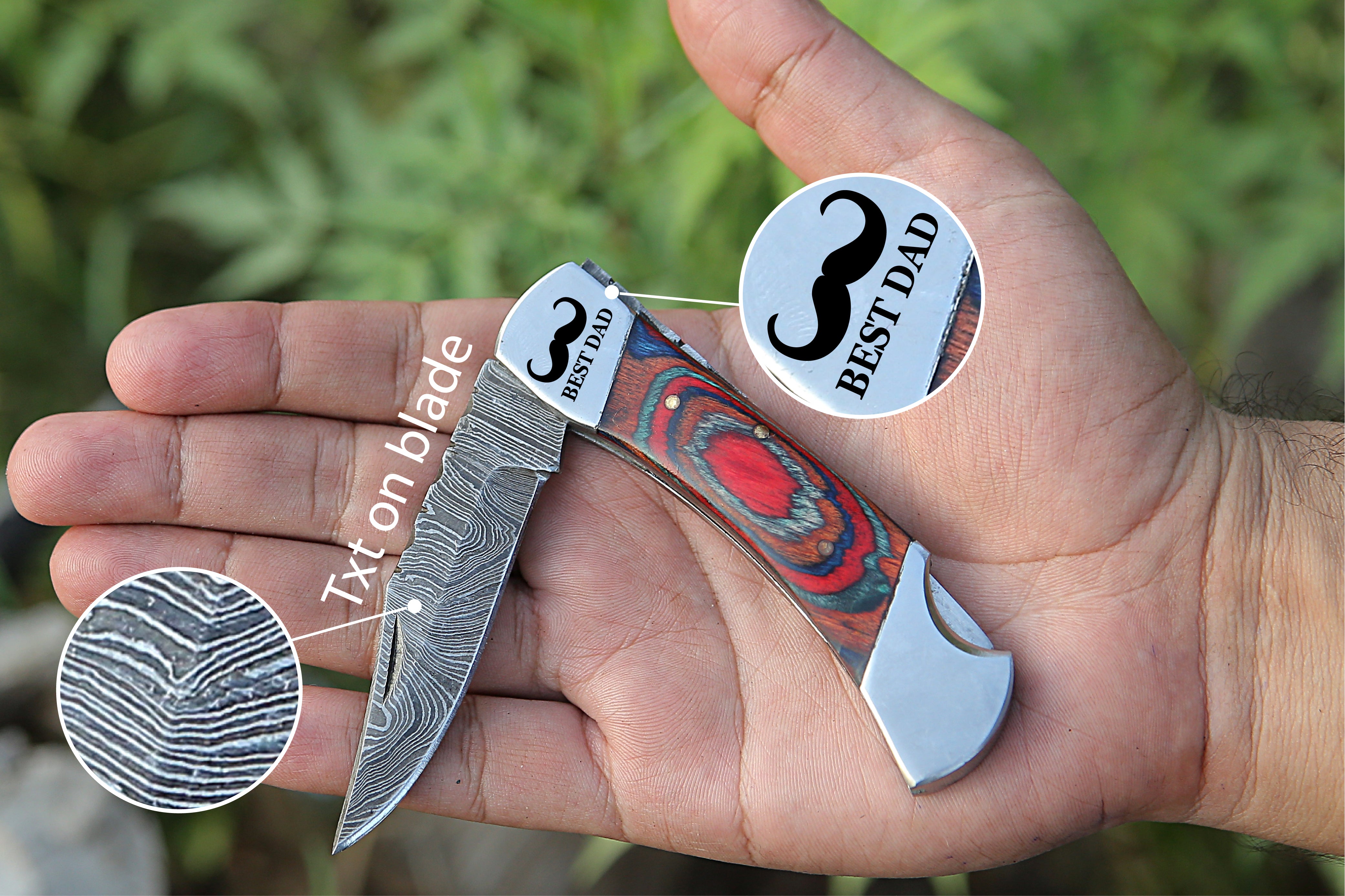 Multi-color Pakka Wood Stainless Steel Back Lock Pocket Knife Best Personalized Gift for Men.