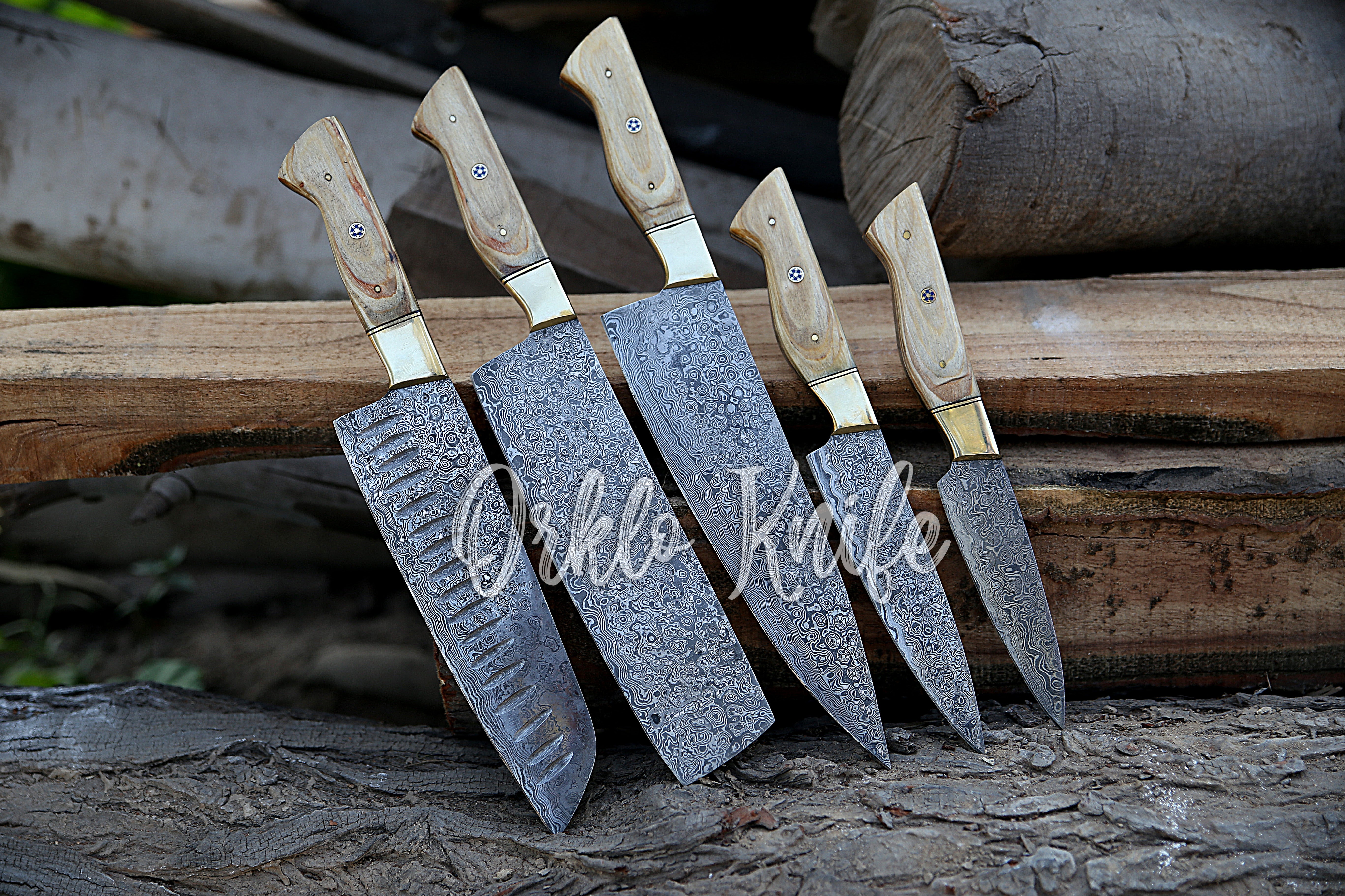 Damascus chef knives set of 5 Damascus knives