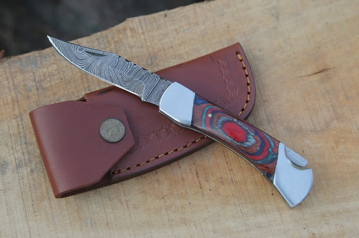 damascus steel pocket knife with clip