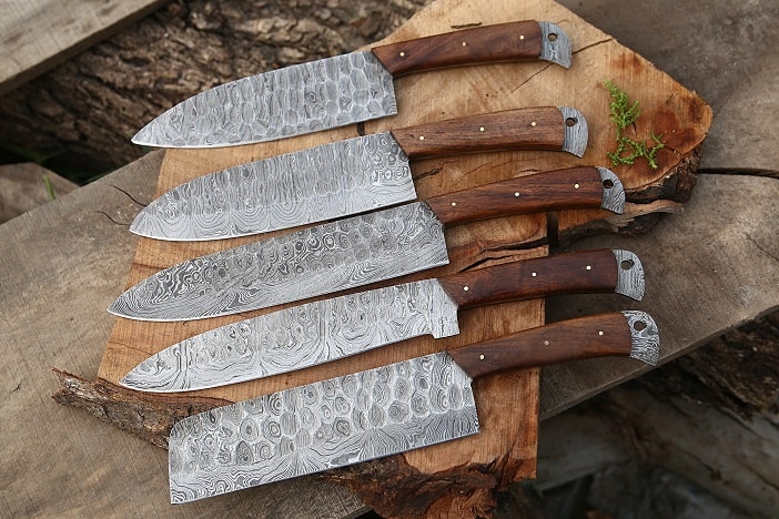 5 PCS High End Kitchen Knife Set With Natural Rosewood Handle