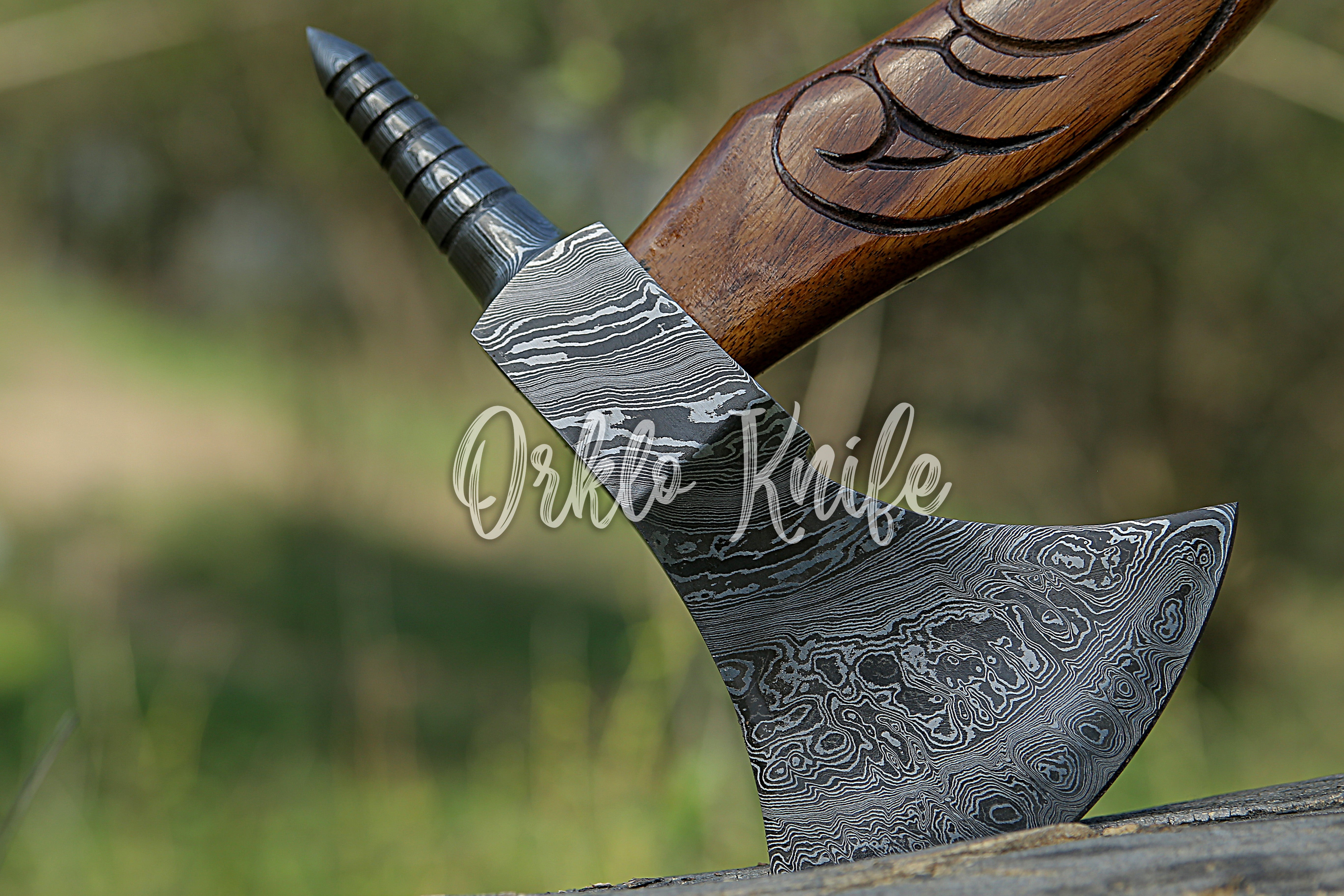 Handmade Damascus steel axe - Orkloknife