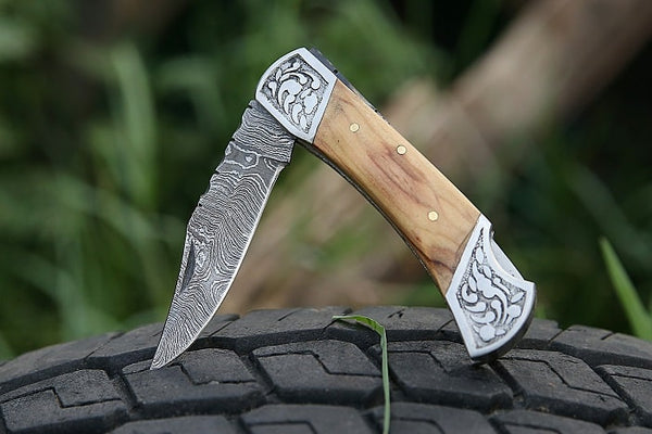 Knife Olive Wood Pocket Knife Set Damascus Pocket knife for men