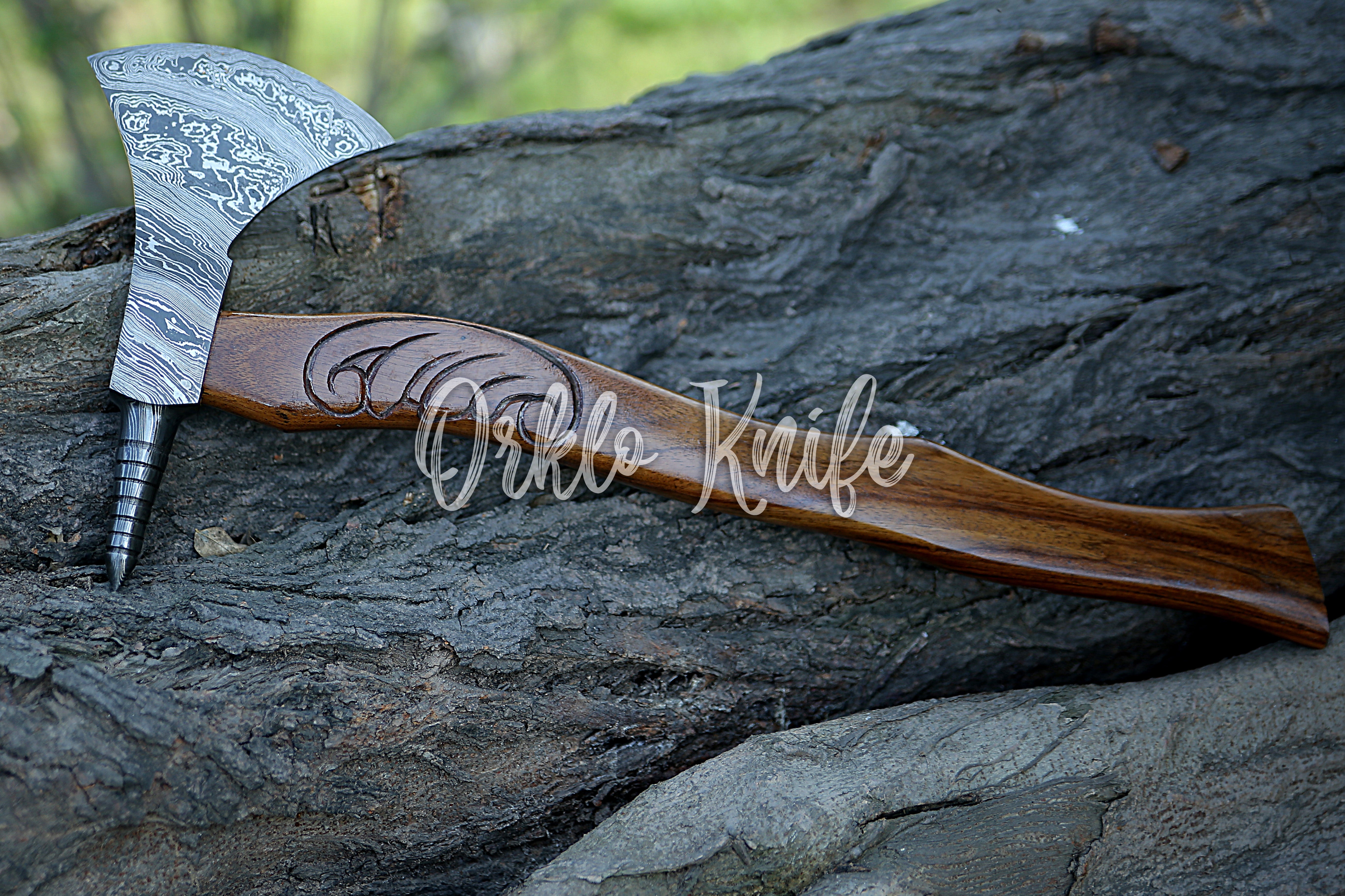 Handmade Damascus steel axe - Orkloknife